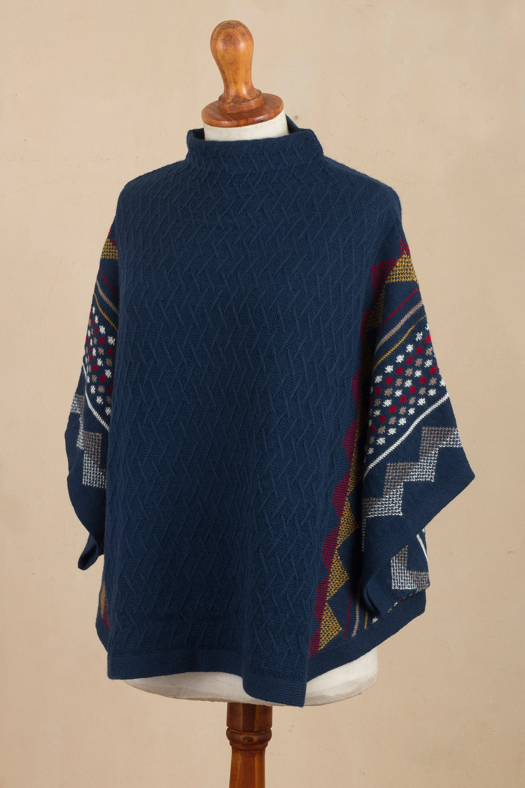 100% Baby Alpaca Wool Blue Poncho From Peru - Jane | NOVICA