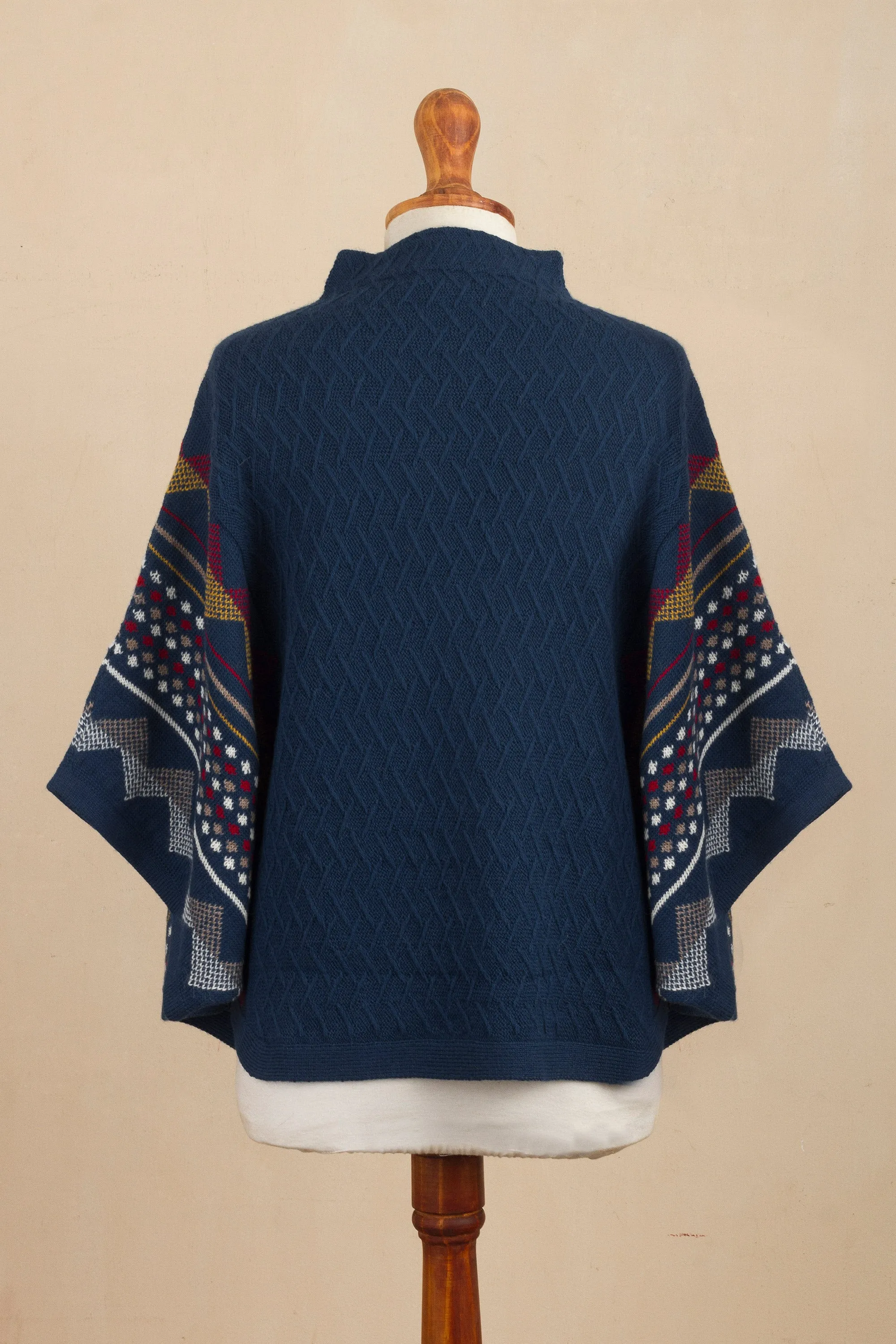 100% Baby Alpaca Wool Blue Poncho From Peru - Jane | NOVICA