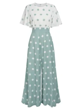 1930s Green White Splicing Polka Dot Jumpsuit