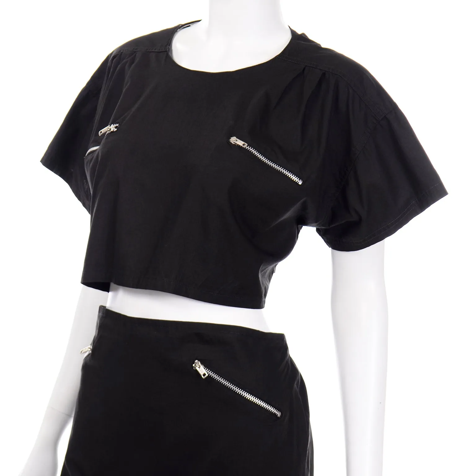 1980s Vintage Moonglow Black Bare Midriff 2 Piece Dress