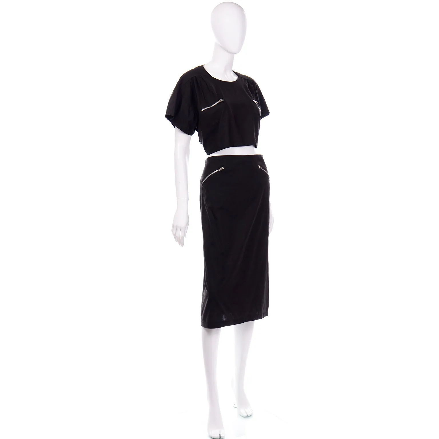 1980s Vintage Moonglow Black Bare Midriff 2 Piece Dress