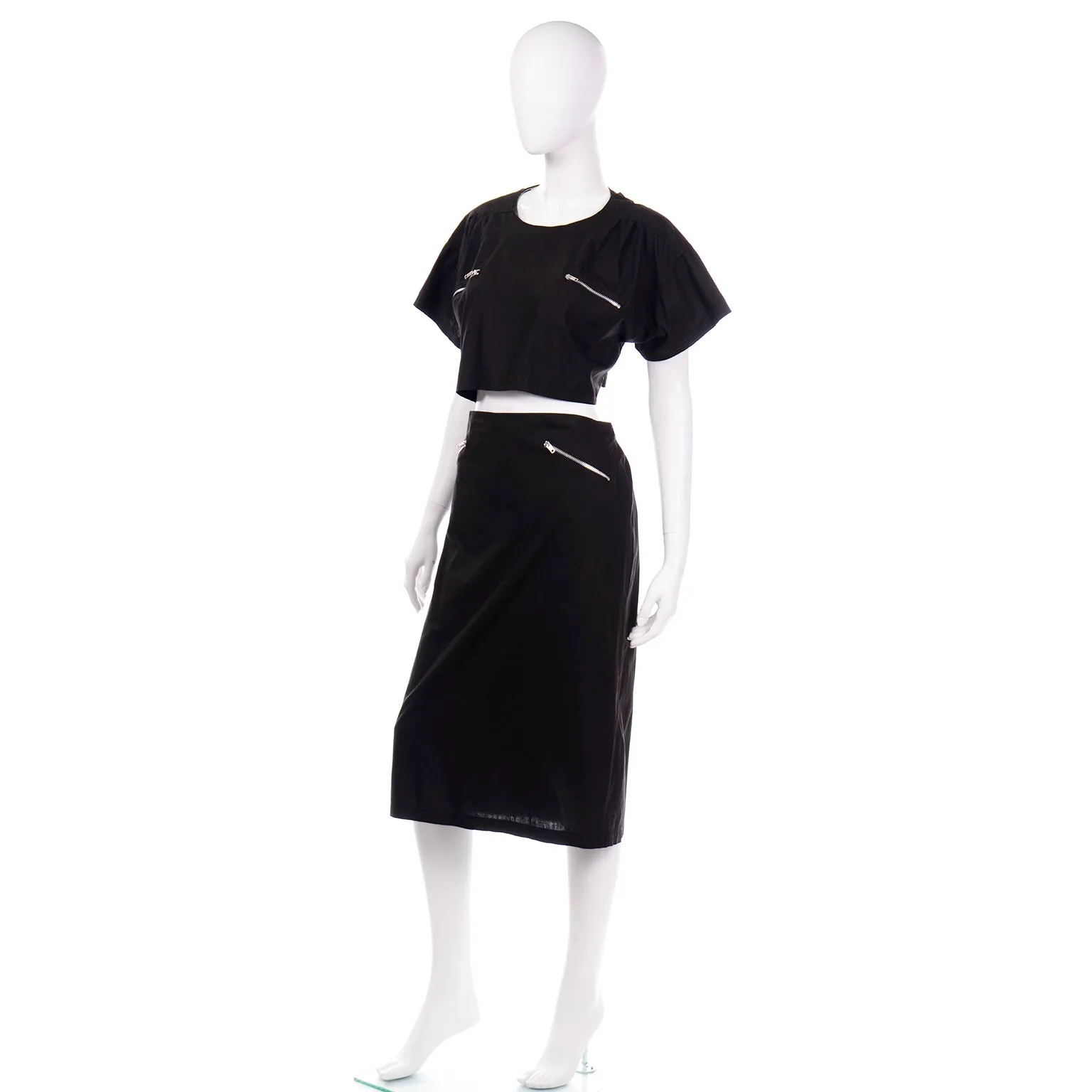 1980s Vintage Moonglow Black Bare Midriff 2 Piece Dress