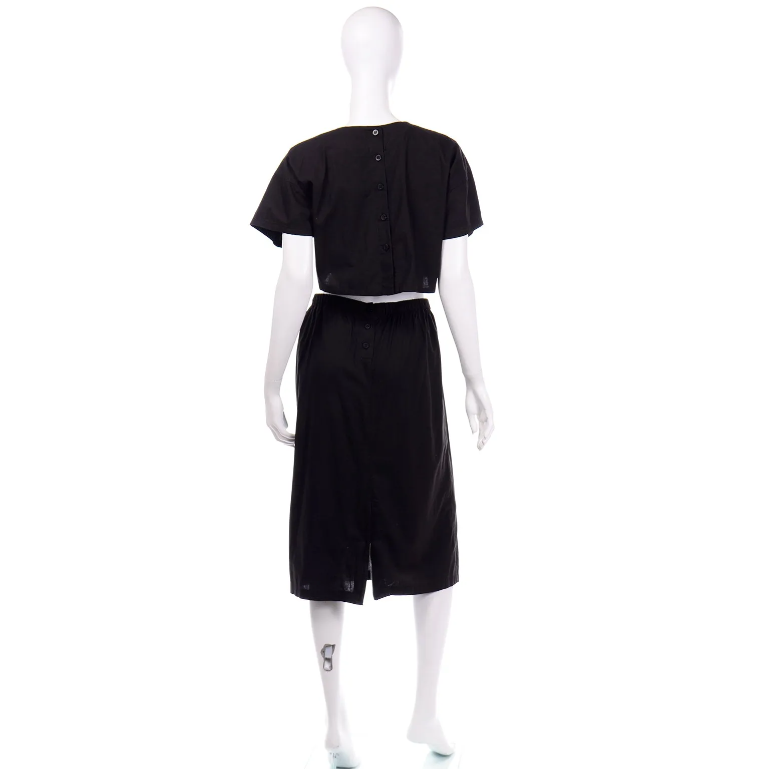 1980s Vintage Moonglow Black Bare Midriff 2 Piece Dress