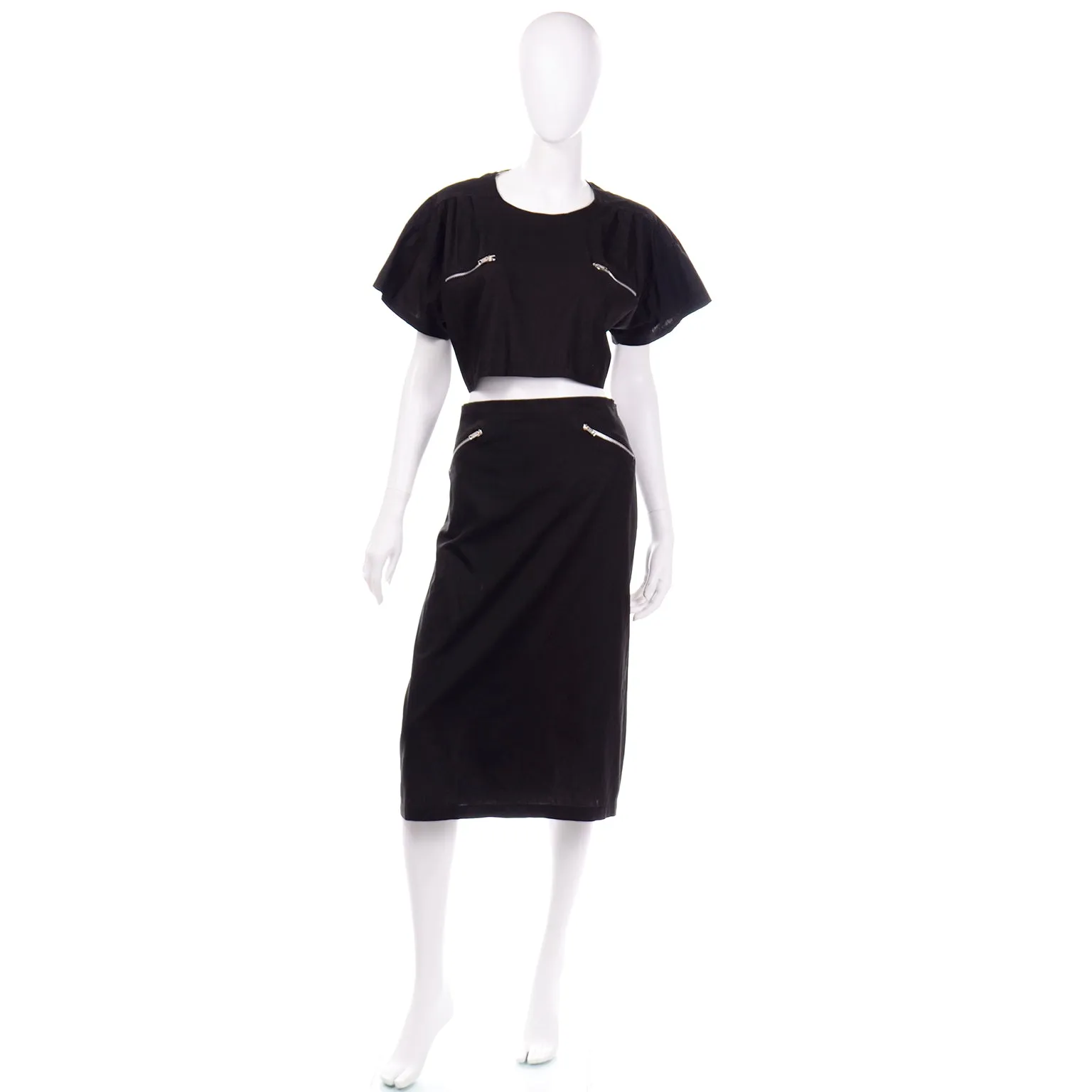 1980s Vintage Moonglow Black Bare Midriff 2 Piece Dress