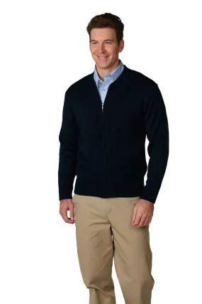 A-Plus Unisex Heavyweight Zip-Front Crewneck Transit Cardigan - Navy Blue