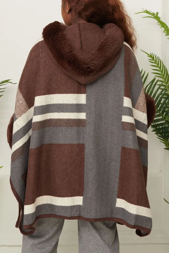 Abstract Plaid Pattern Knit Poncho