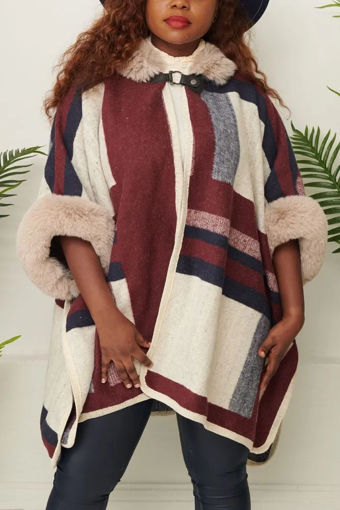 Abstract Plaid Pattern Knit Poncho