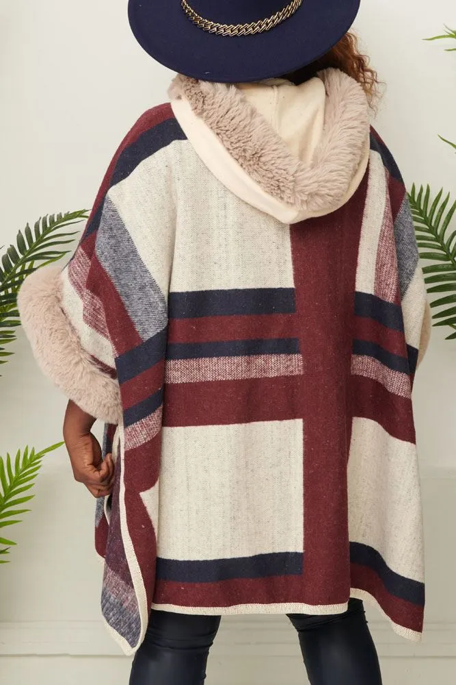 Abstract Plaid Pattern Knit Poncho