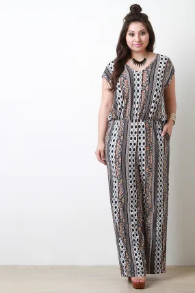 Abstract Print Short Sleeved Jumpsuit