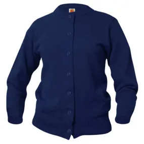 Adult Crewneck Navy Cardigan With Ridgefield Christian Academy Logo