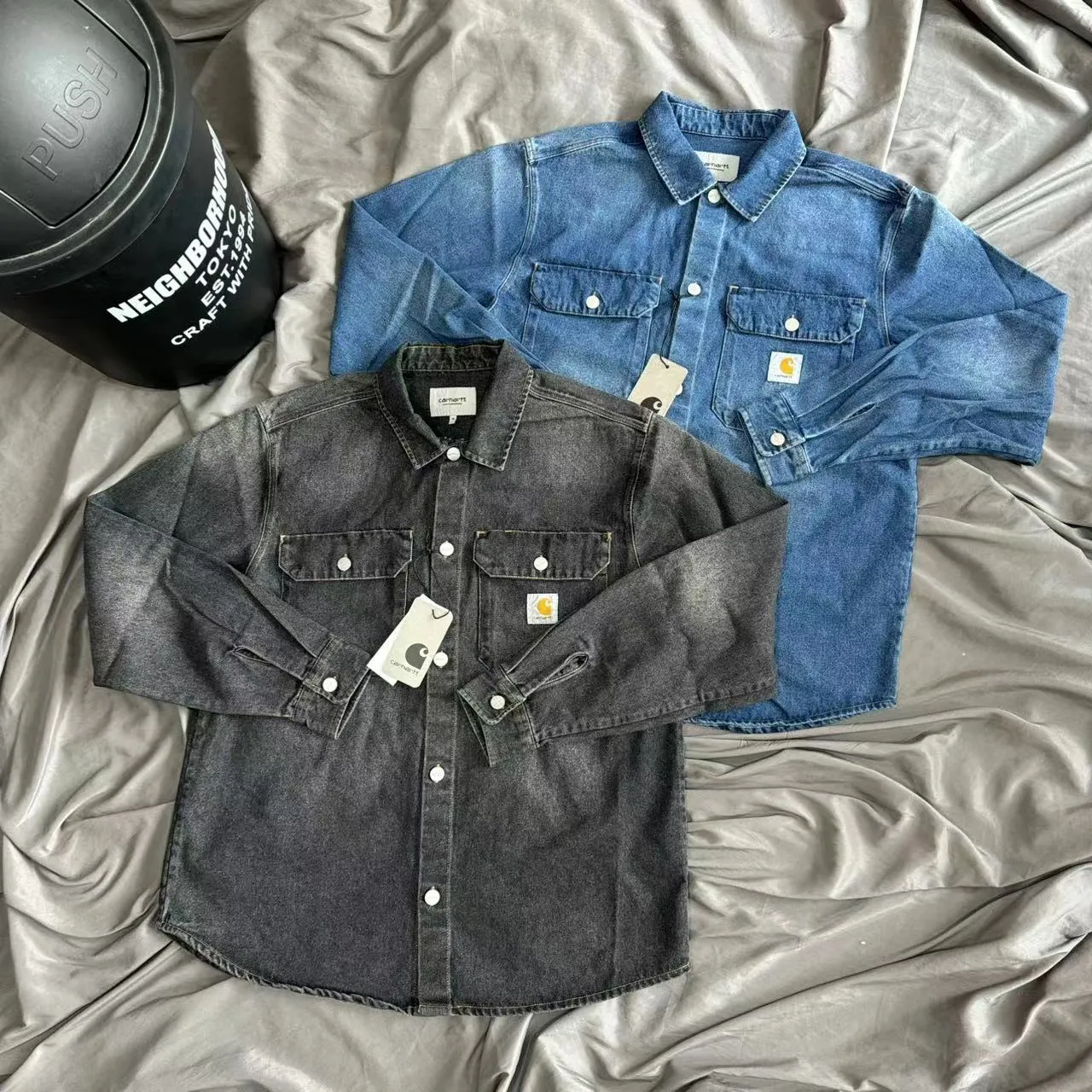 Advbridge carhartt jacket outfit New Heavy Washed Pocket Workwear Denim Shirt Loose American Retro Coat Jacket