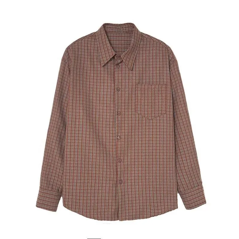 Advbridge fall fits men Korean Style Spring and Autumn Simple Fashion All-Match Casual Brushed Retro Plaid Shirt Shirt Coat Trendy