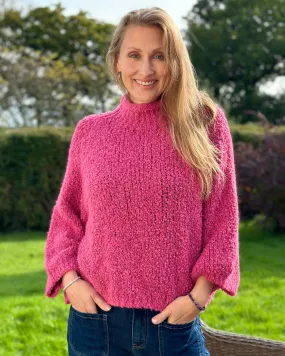 Alpaca Mix Boucle Turtle Neck Jumper - Raspberry