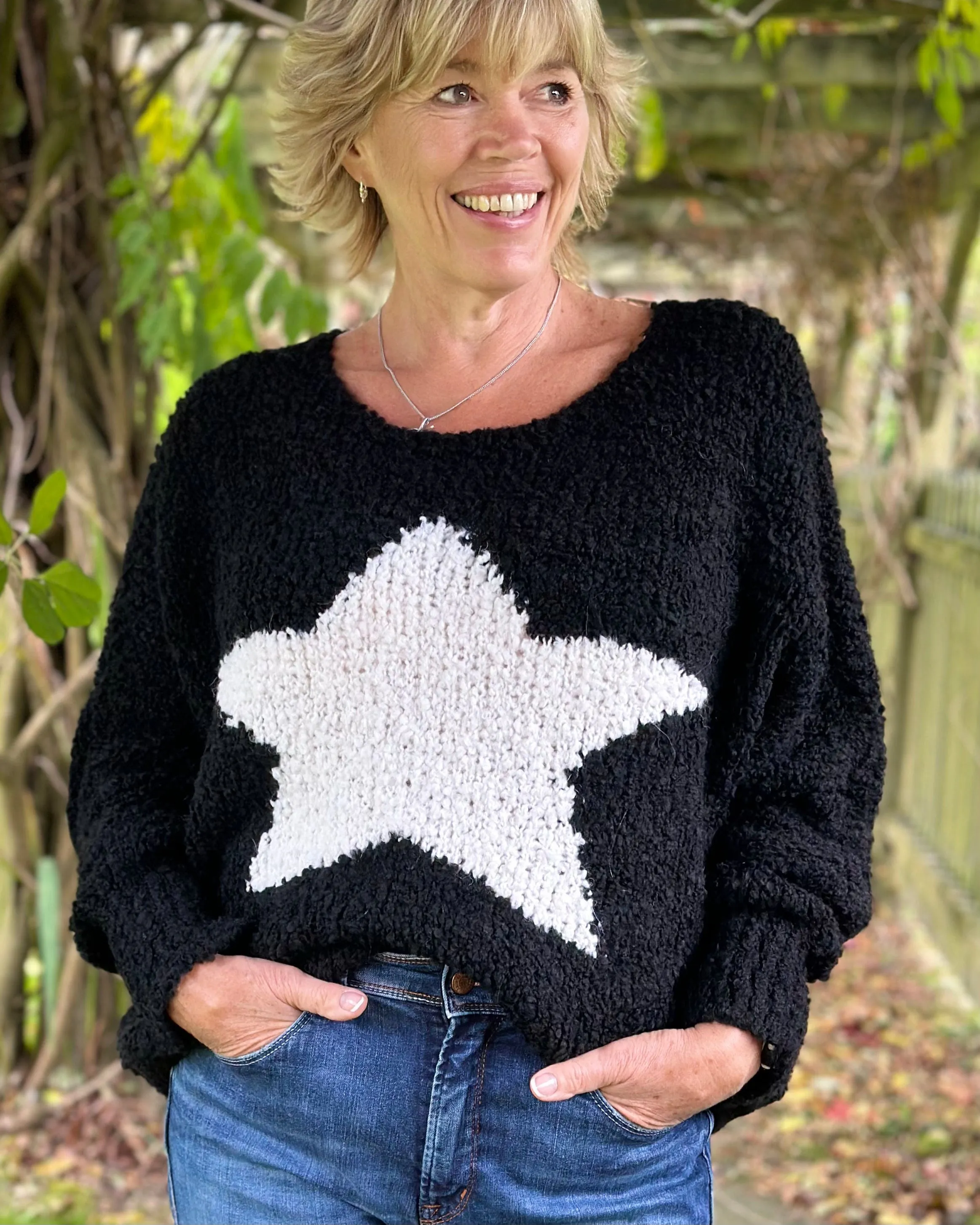 Alpaca Wool Mix Boucle Star Jumper - Black