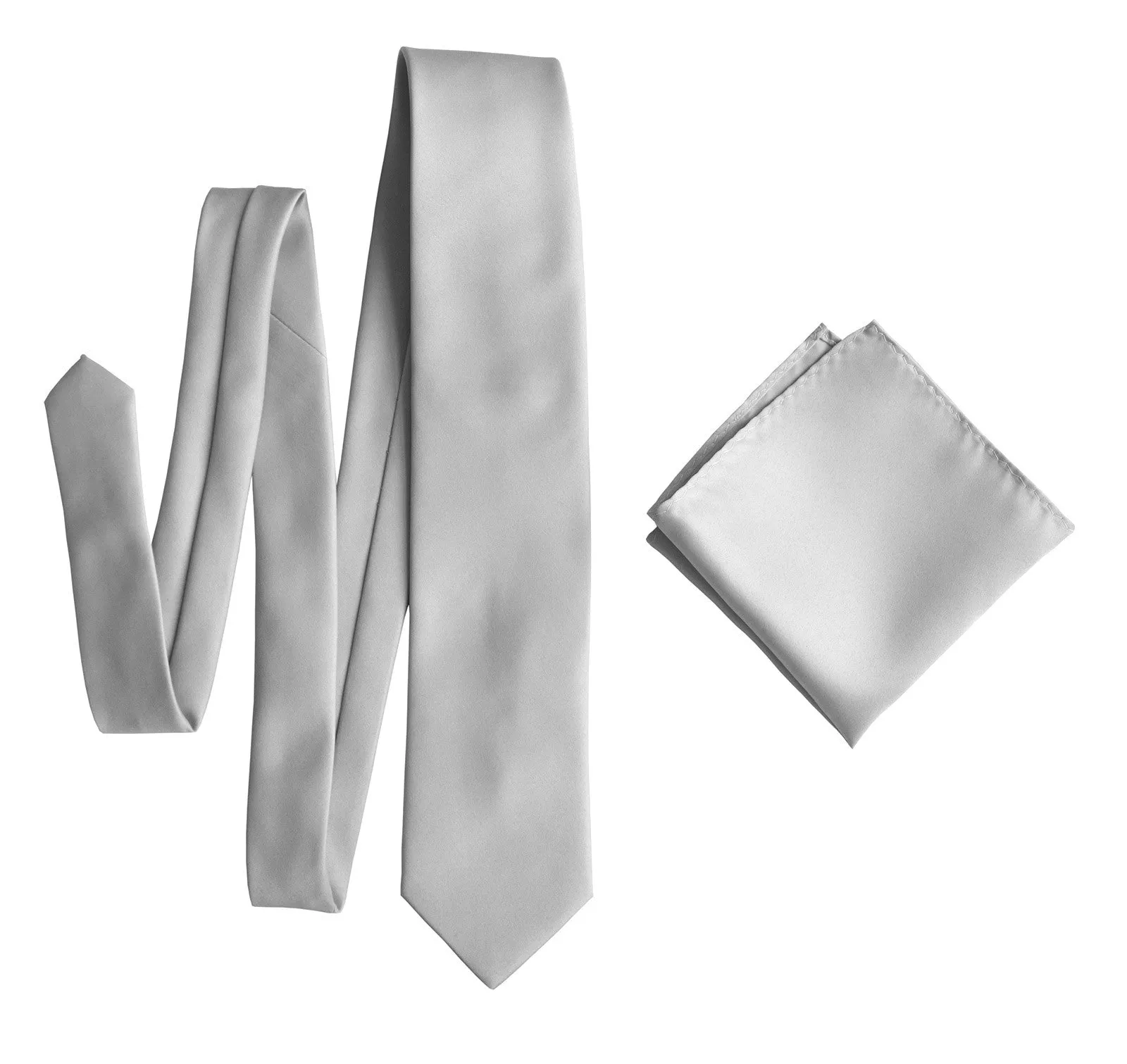 Aluminum Grey Pocket Square. Solid Color Silver Satin Finish, No Print