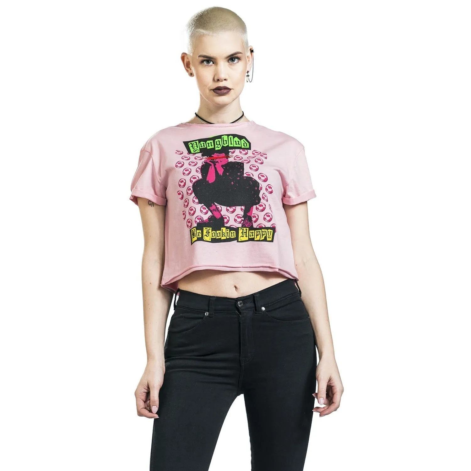 Amplified Womens/Ladies Be Fookin Happy Yungblud Crop Top