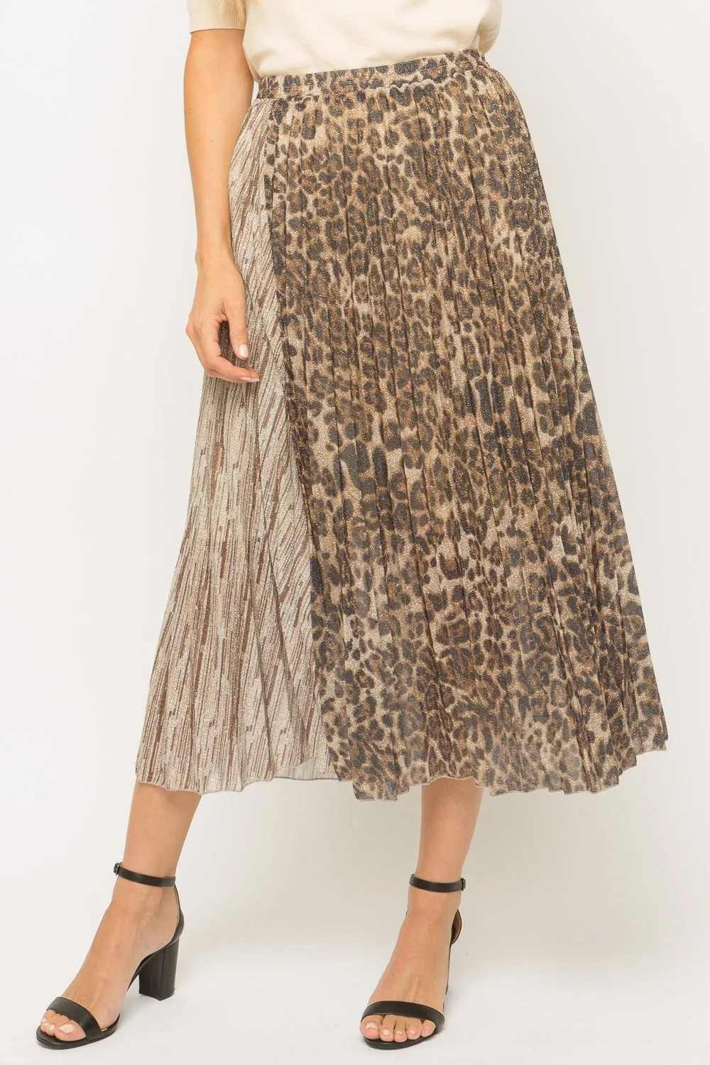 Animal Print Pleated Skirt