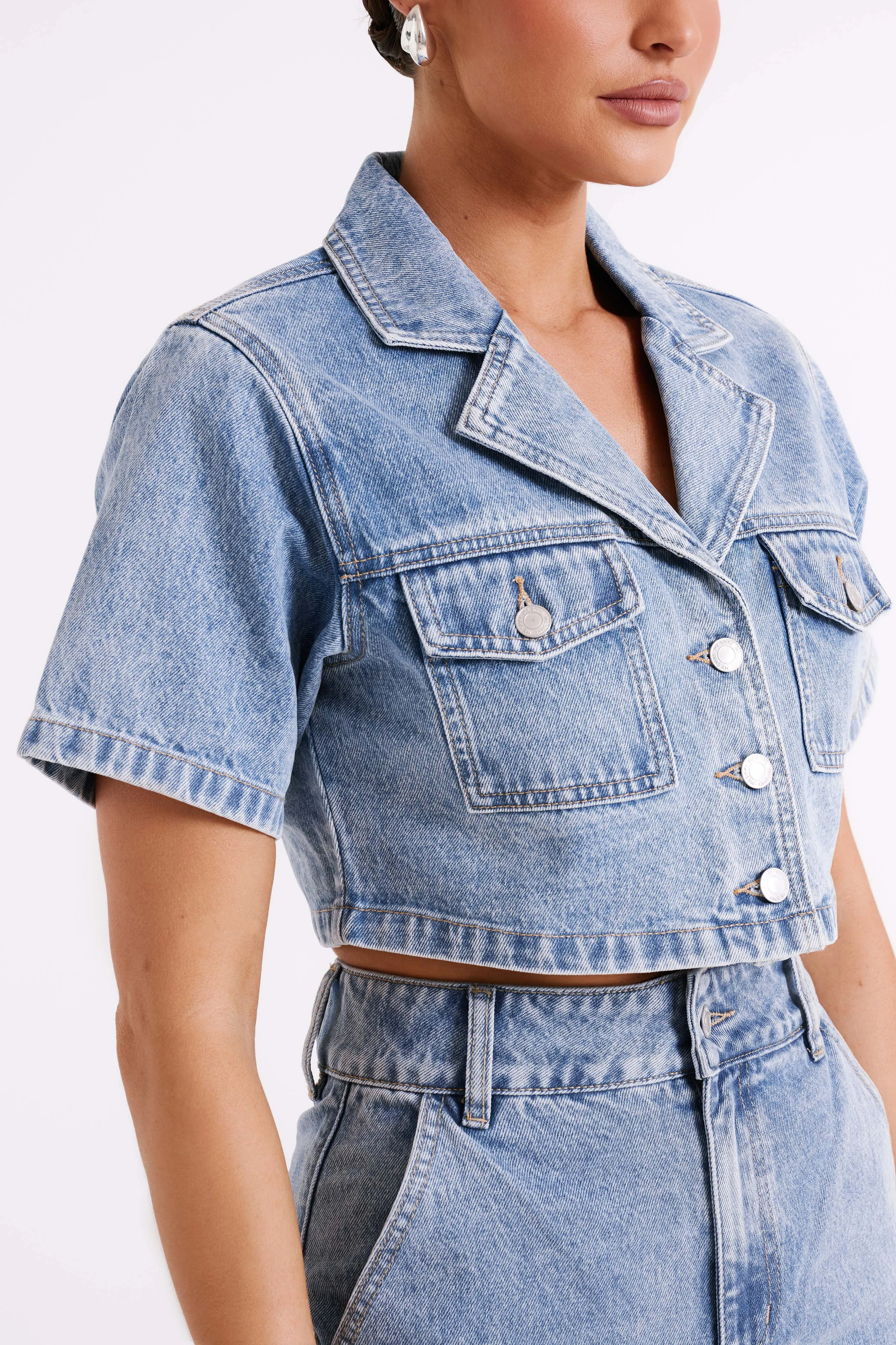 Annabelle Denim Crop Shirt - Vintage Blue