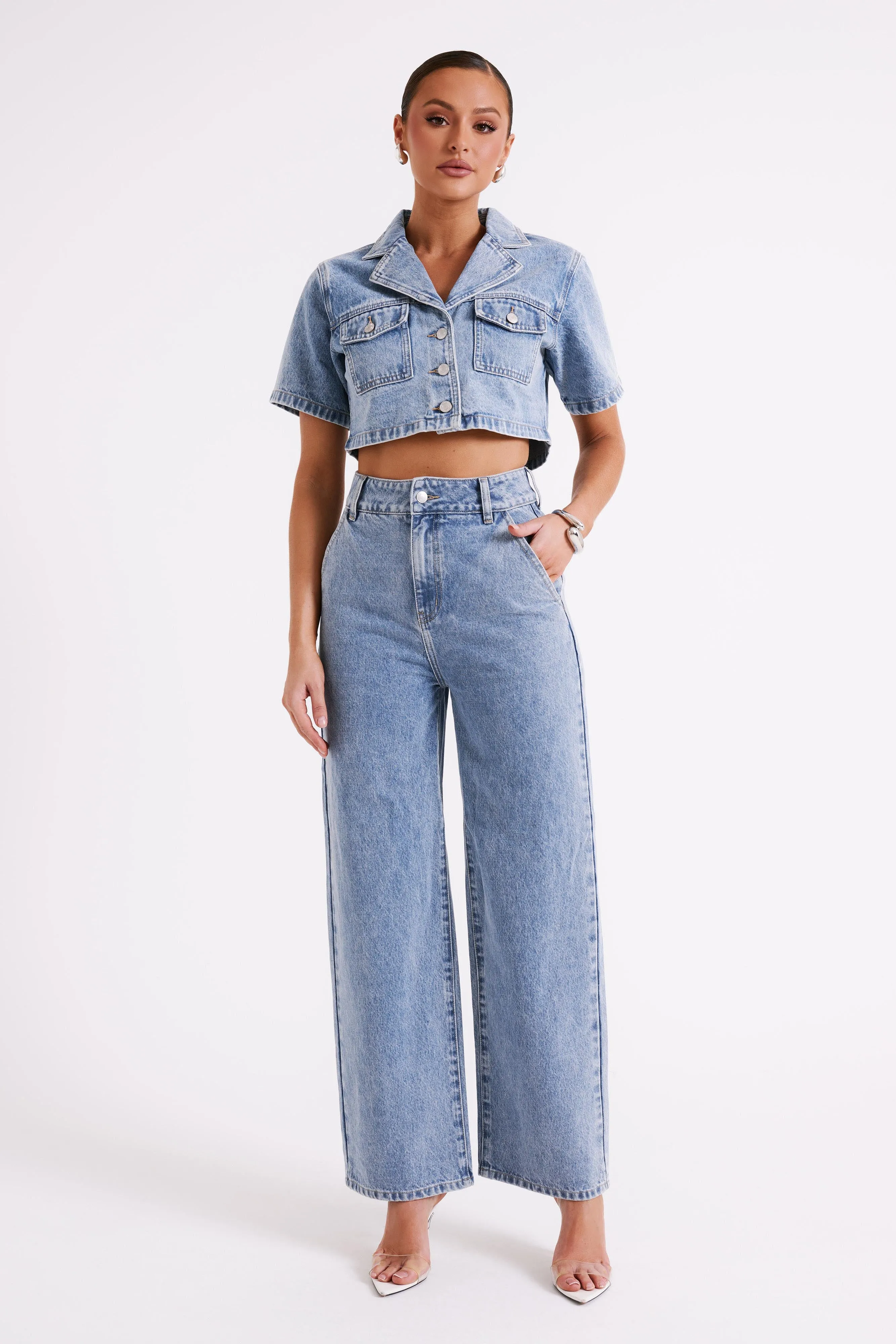 Annabelle Denim Crop Shirt - Vintage Blue