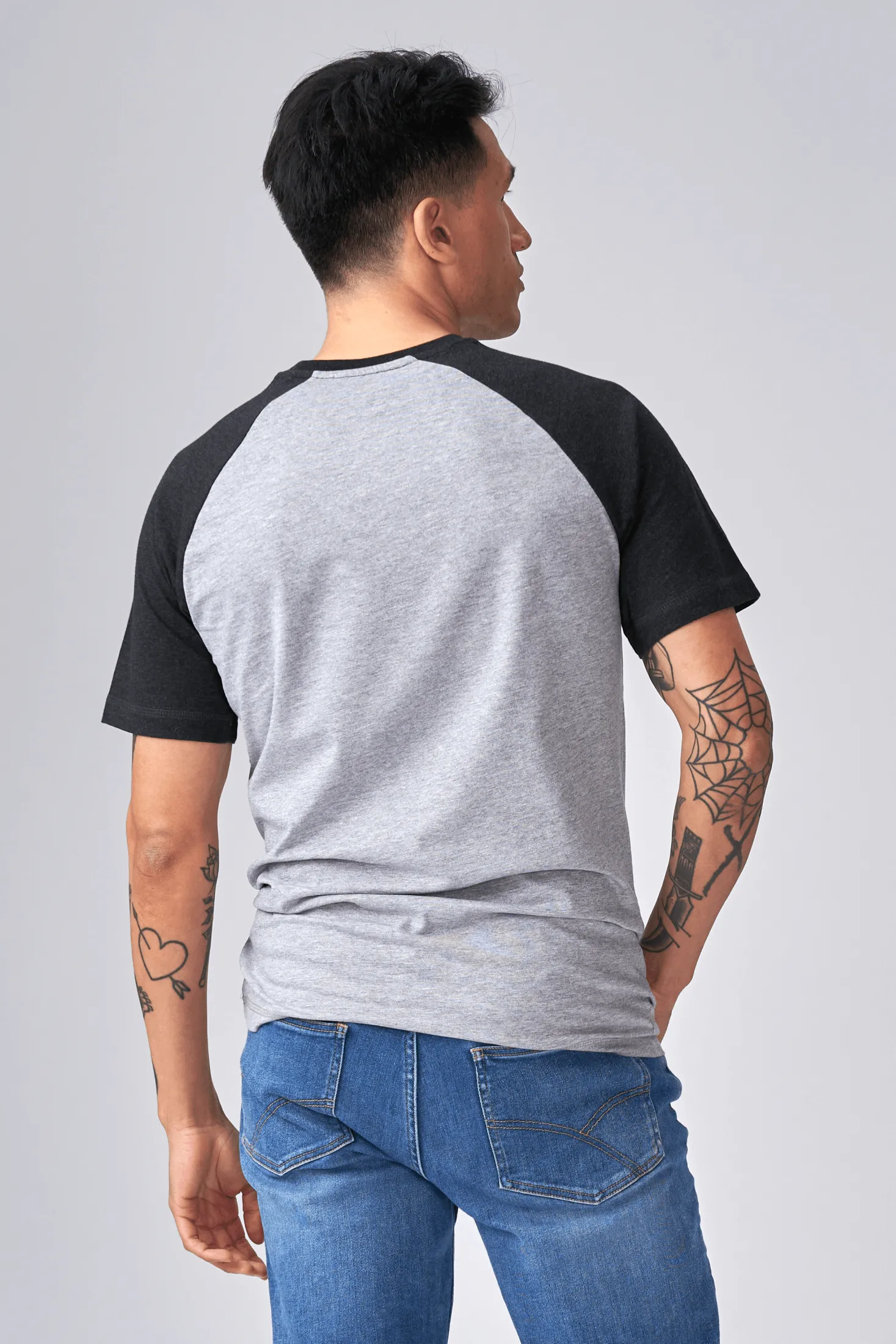 Basic raglan T-shirt - Sort-Lyse Grå