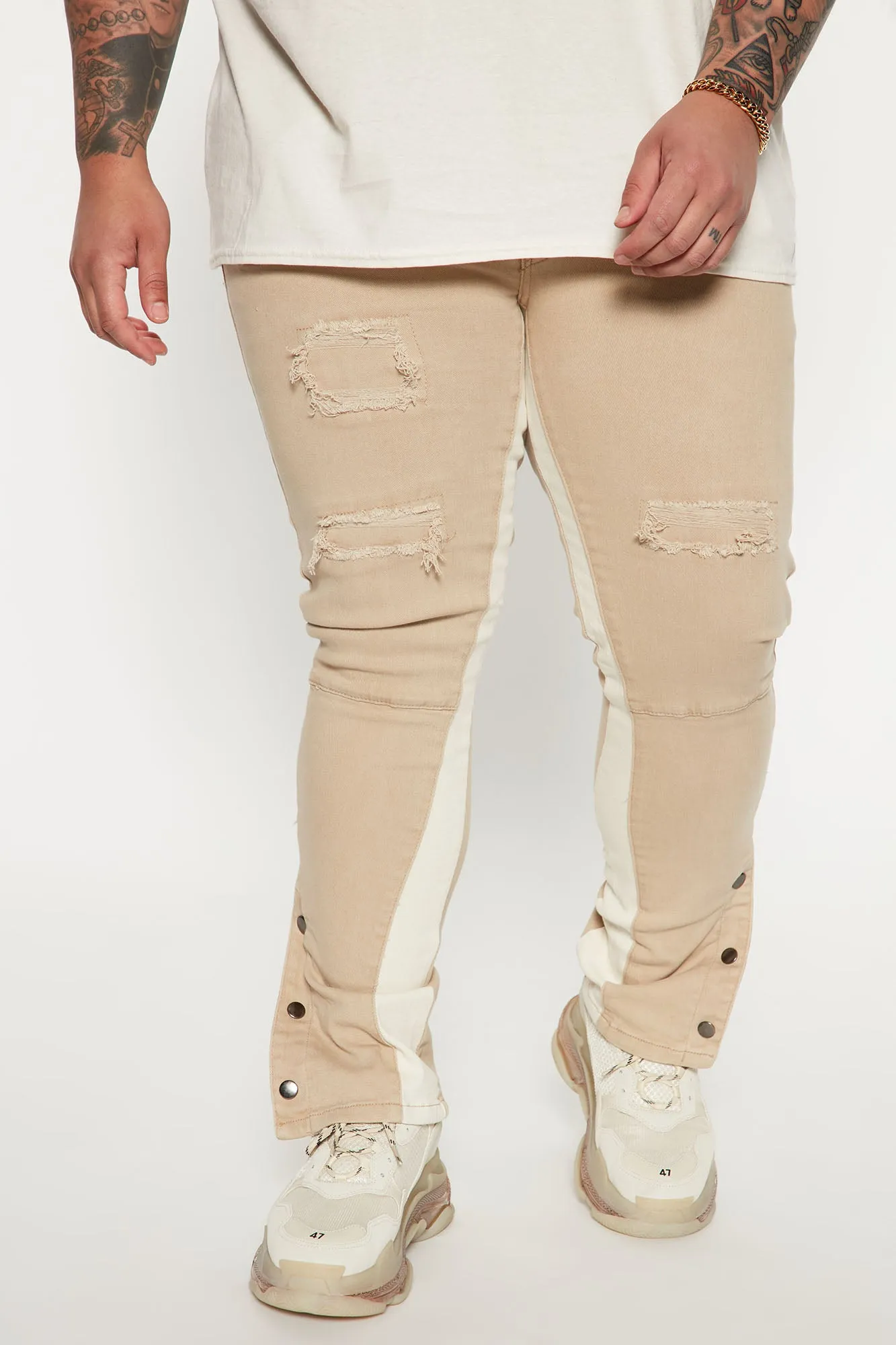 Better Than One Side Snap Slim Flared Pants - Khaki