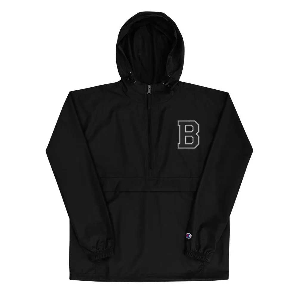 BLACK Embroidered VARSITY LETTERMAN B BEST Champion Packable Jacket