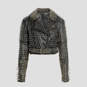 Black Leather Silver Studded Jacket