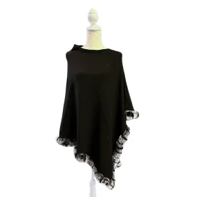 Black Poncho with Rex Rabbit Trim