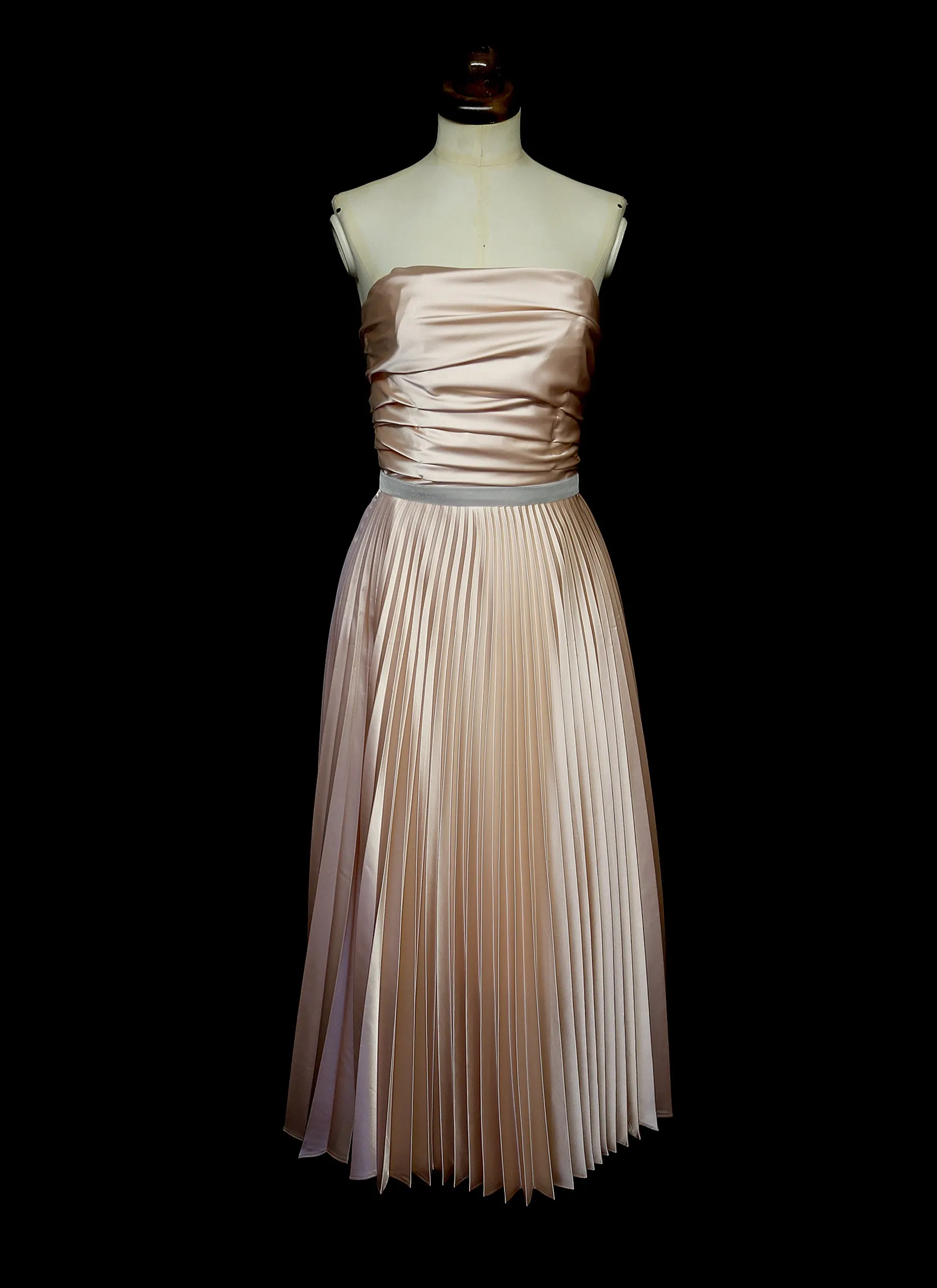 Blush Satin Pleated Cocktail Dress