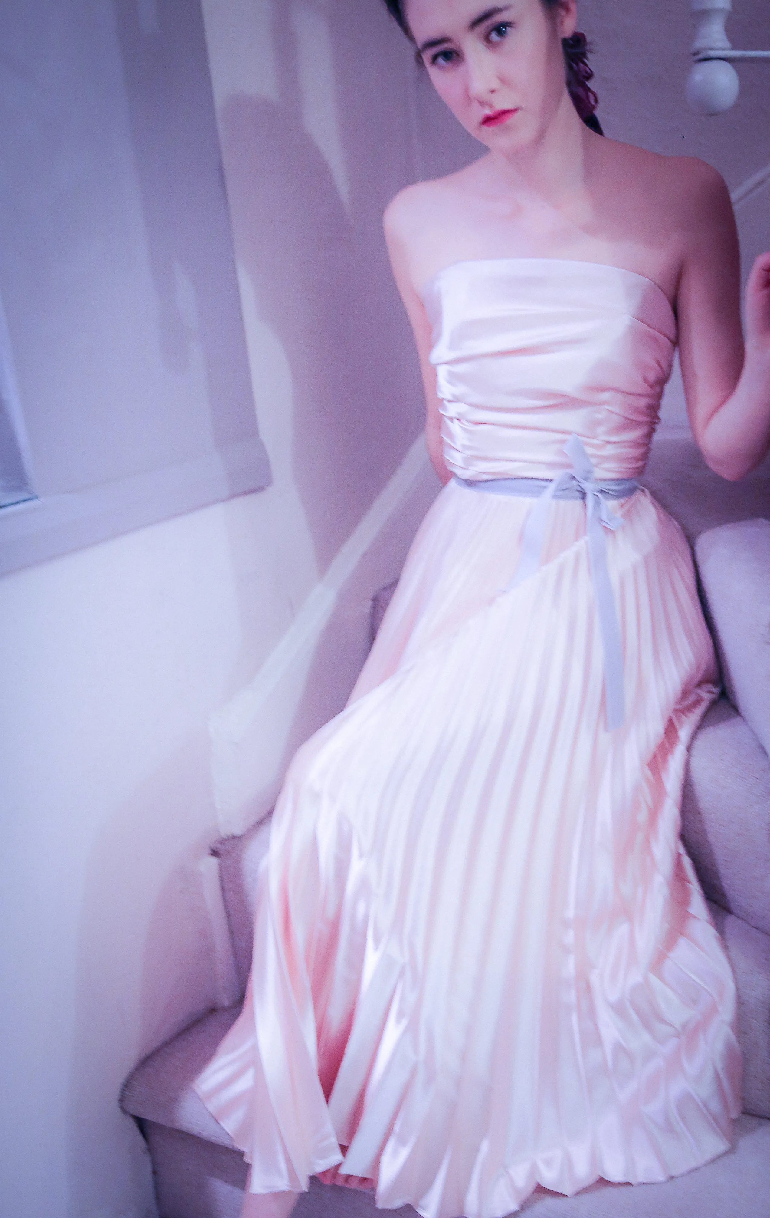 Blush Satin Pleated Cocktail Dress