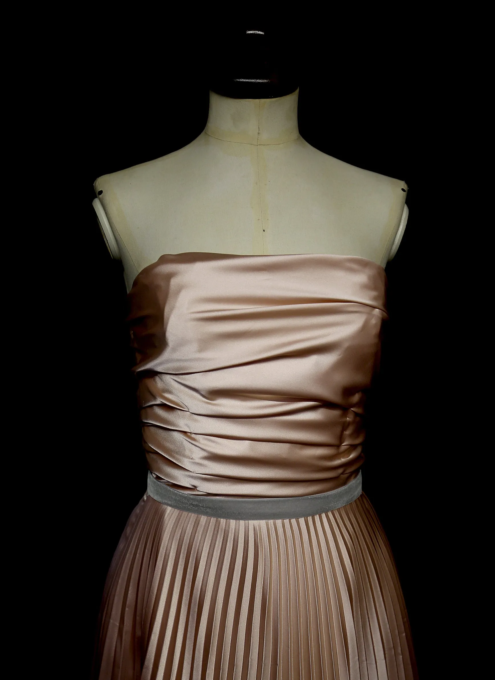 Blush Satin Pleated Cocktail Dress