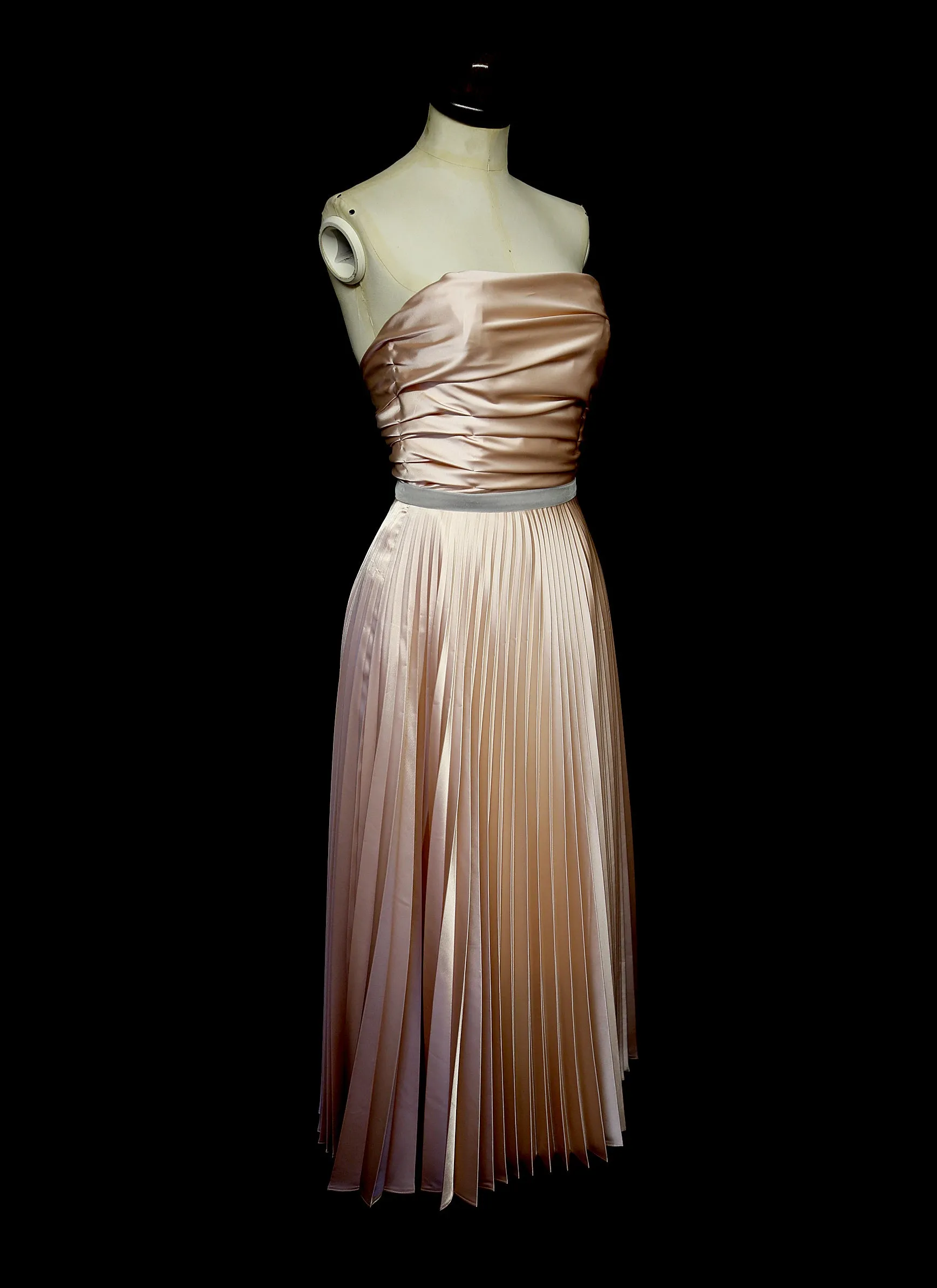 Blush Satin Pleated Cocktail Dress