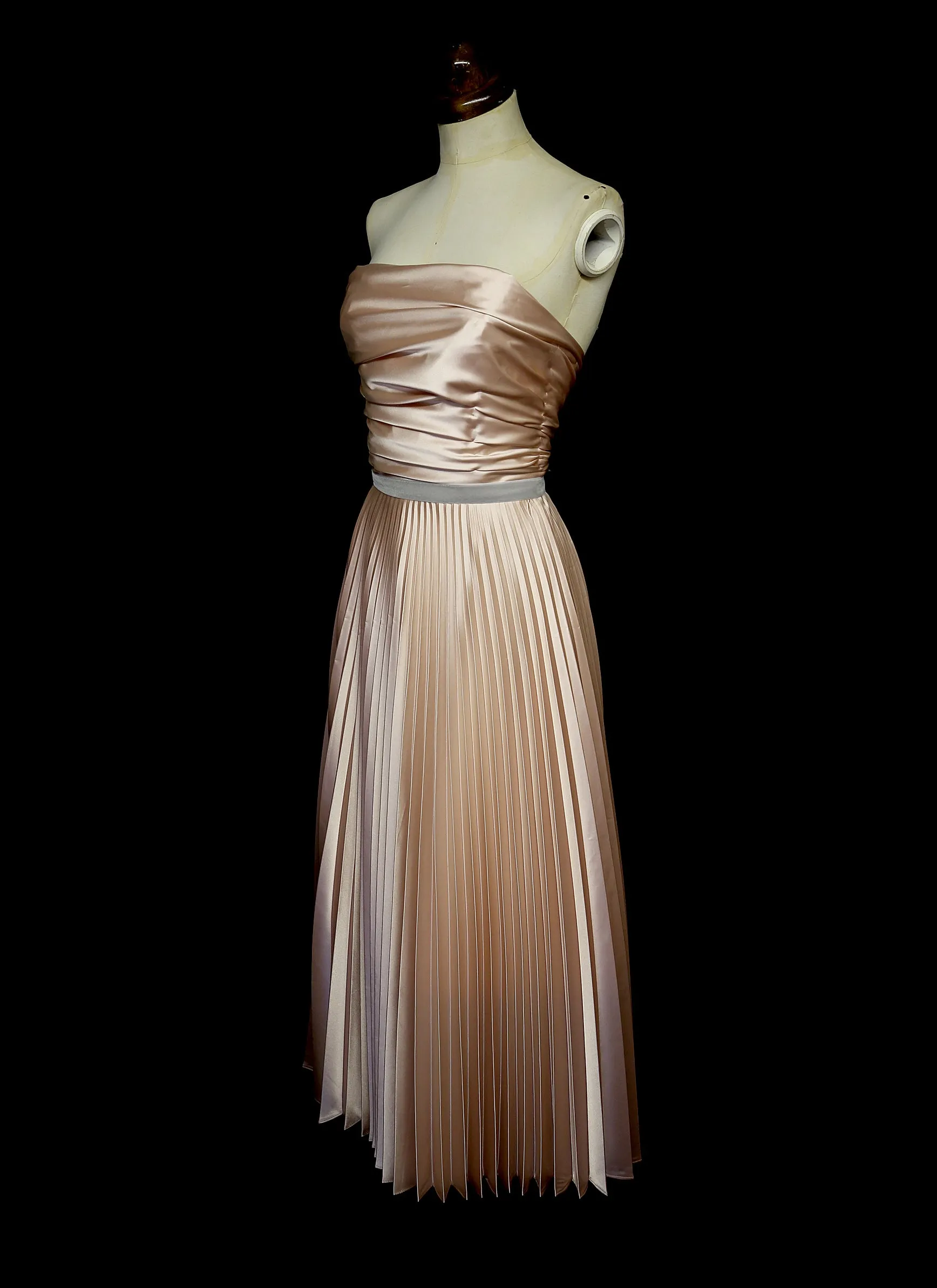 Blush Satin Pleated Cocktail Dress