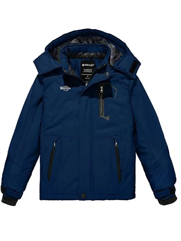 Boys Fleece Ski Jacket Waterproof Raincoats Hooded Winter Outwear