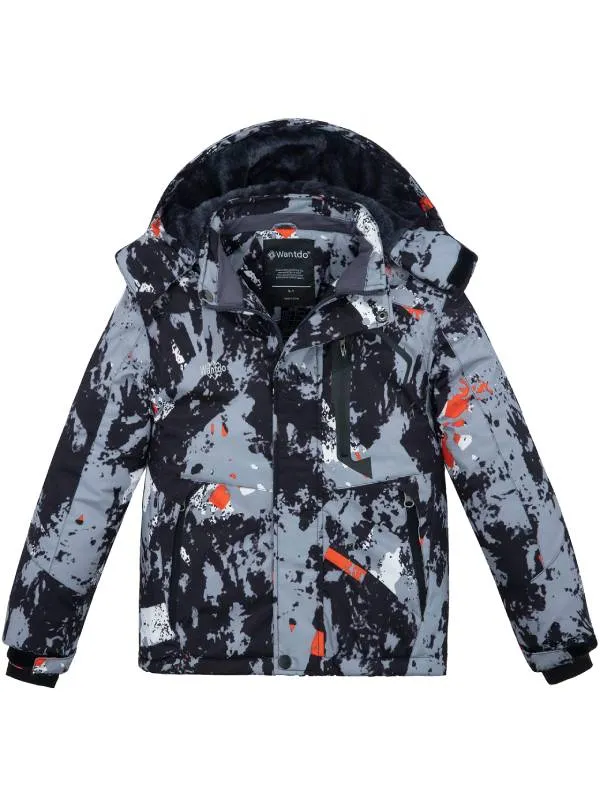 Boys Fleece Ski Jacket Waterproof Raincoats Hooded Winter Outwear