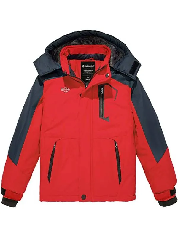 Boys Fleece Ski Jacket Waterproof Raincoats Hooded Winter Outwear