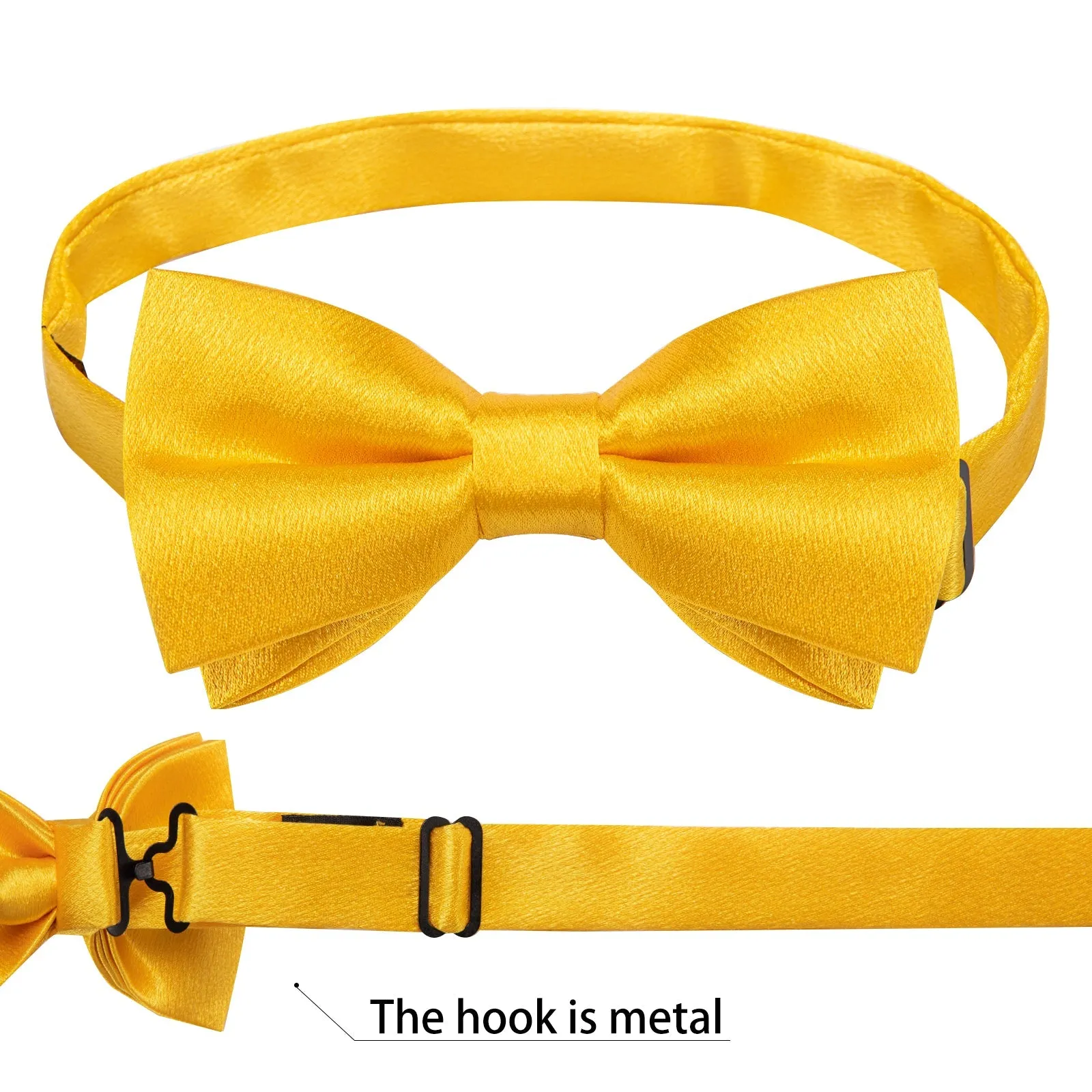 Brilliant Yellow Solid Shining Silk Men Vest Necktie Bow Tie Handkerchief Cufflinks Set