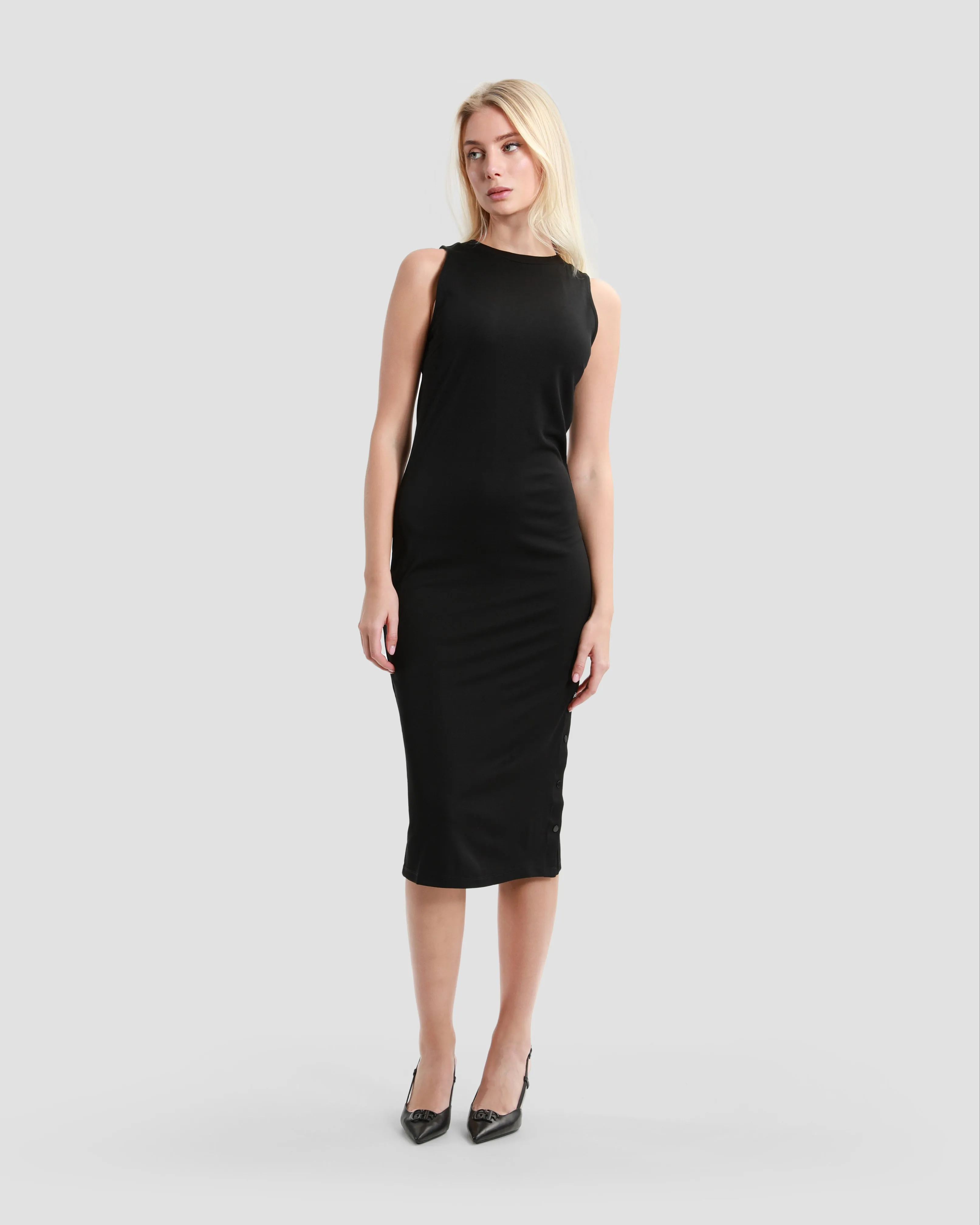 Buttoned Side Slit Midi Dress