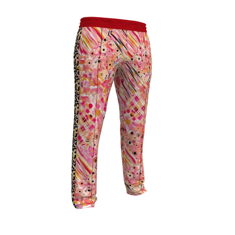 Cherry Blossom Abstract Floral Patchwork Zip Leg Track Pants