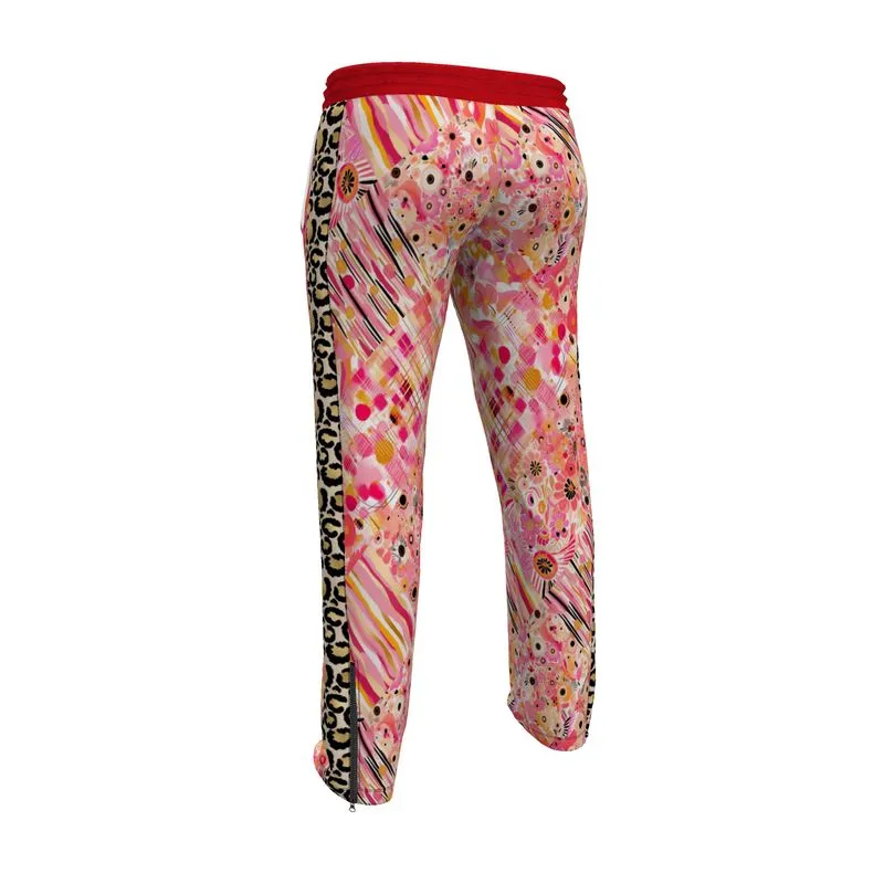 Cherry Blossom Abstract Floral Patchwork Zip Leg Track Pants