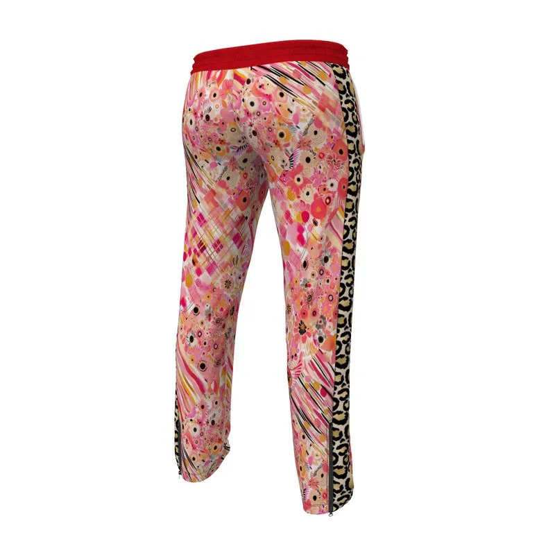 Cherry Blossom Abstract Floral Patchwork Zip Leg Track Pants