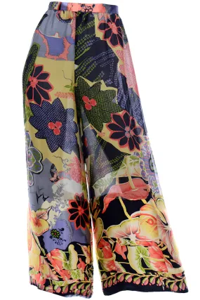 Christian Lacroix Vintage Tropical Floral High Waist Wide Leg Pants