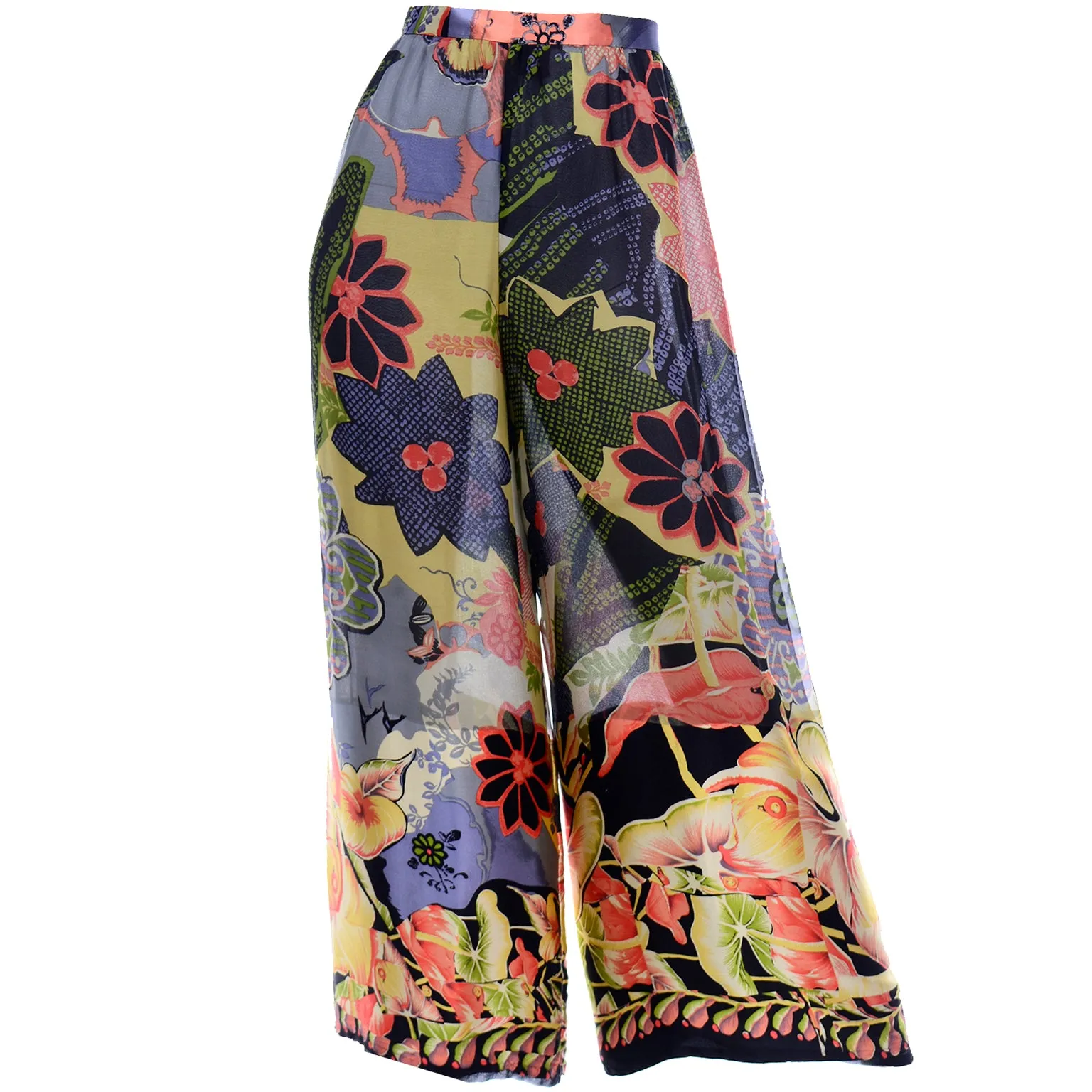 Christian Lacroix Vintage Tropical Floral High Waist Wide Leg Pants