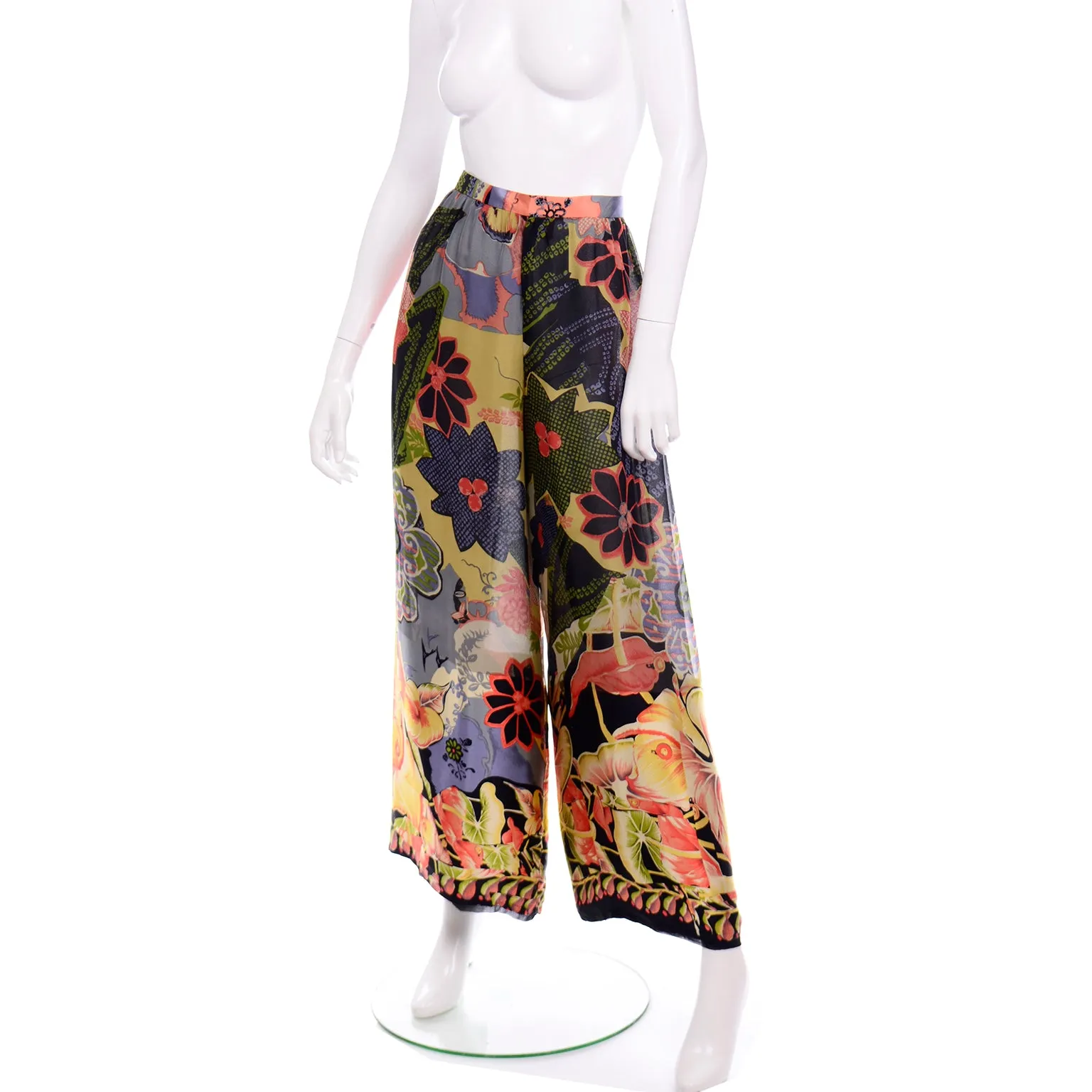 Christian Lacroix Vintage Tropical Floral High Waist Wide Leg Pants