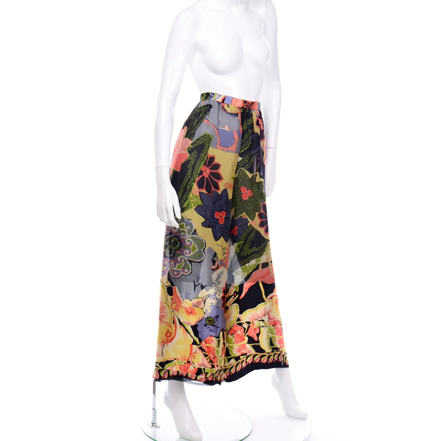 Christian Lacroix Vintage Tropical Floral High Waist Wide Leg Pants