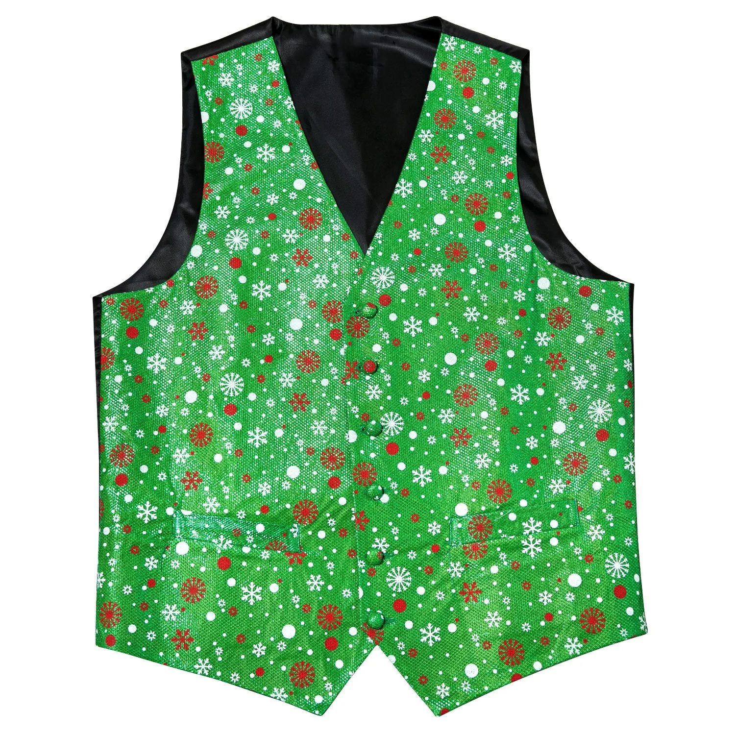 Christmas Green Snow Novelty Silk Men's Vest Bow Tie Set Waistcoat Suit Set