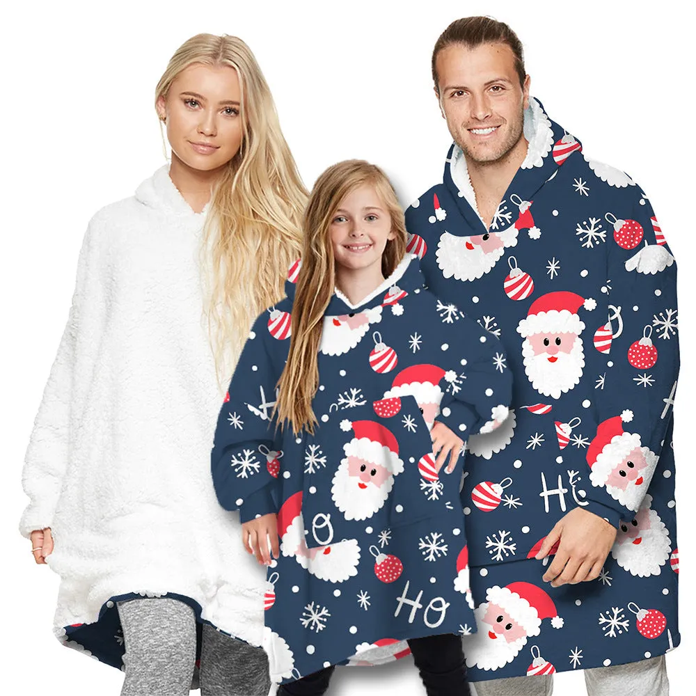 Christmas Pajamas Matching Family Pyjamas Winter Blanket Nightgown Long Sleeve Cashmere Hoodie Two-Way Wear