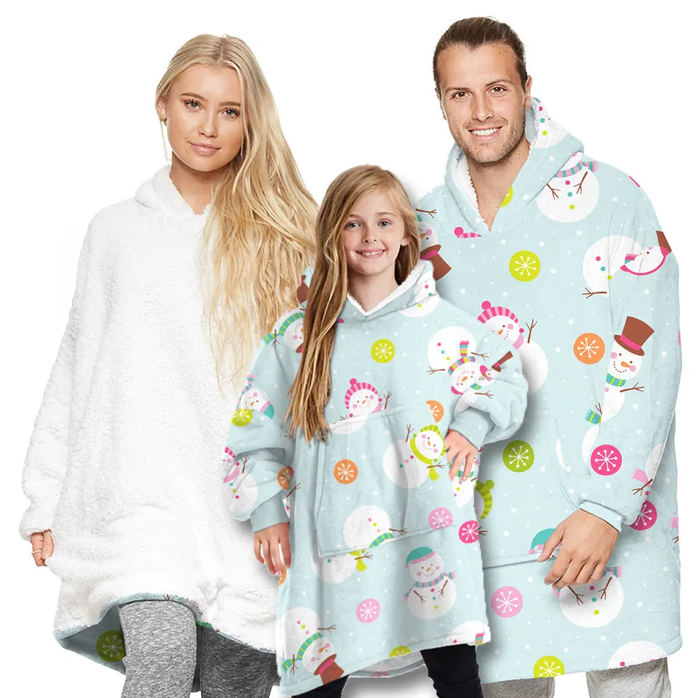 Christmas Pajamas Matching Family Pyjamas Winter Blanket Nightgown Long Sleeve Cashmere Hoodie Two-Way Wear