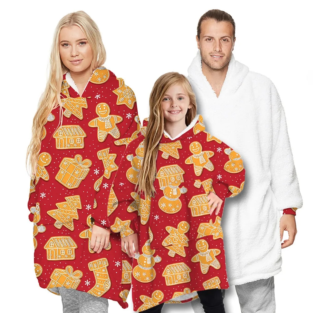 Christmas Pajamas Matching Family Pyjamas Winter Blanket Nightgown Long Sleeve Cashmere Hoodie Two-Way Wear