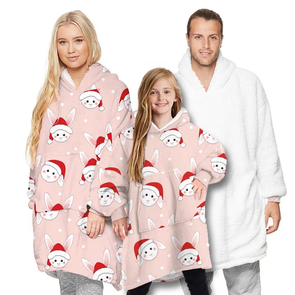 Christmas Pajamas Matching Family Pyjamas Winter Blanket Nightgown Long Sleeve Cashmere Hoodie Two-Way Wear